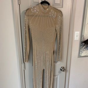 Nude Rhinestone Body Suit Romper